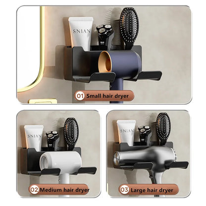 Soporte para secador de pelo montado en la pared, soporte para alisador de pelo, organizador de baño, estantes de organización de baño