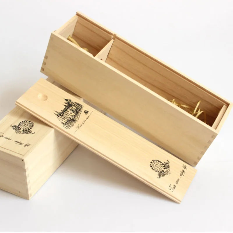 Caja de vino de madera para una sola botella con tapa, caja de almacenamiento de vino reutilizable decorativa de grano de madera, soporte para botella de vino individual