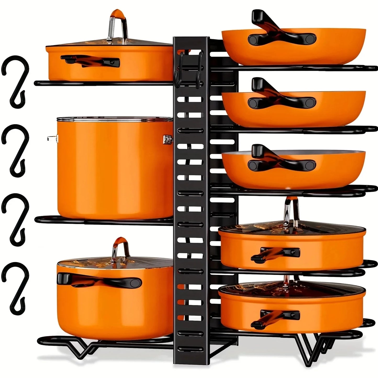 Organizador de Ollas de 8 Niveles - Soporte Metálico Resistente que Ahorra Espacio para Sartenes, Ollas y Tapas, Almacenamiento de Cocina Ordenado y Elegante