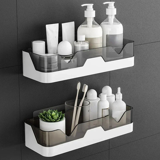 Estante organizador para baño, estante de almacenamiento para ducha, estantes de esquina negros, soporte de champú para inodoro de aluminio montado en la pared, sin taladro