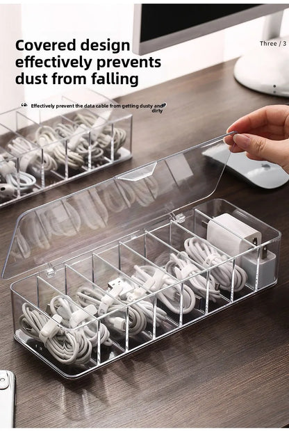 Caja de almacenamiento de cables de datos de plástico transparente, cable doméstico, cargador de teléfono móvil, Cable de carga, caja de acabado, caja de rejilla dividida
