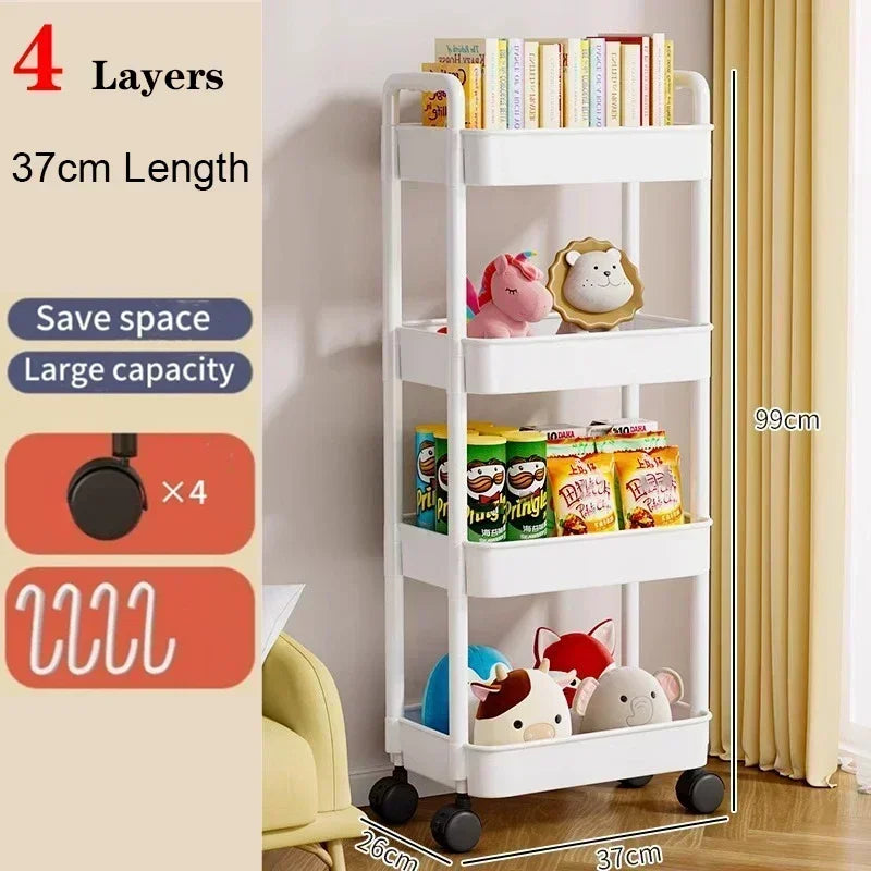 Carro de almacenamiento de estantería, carrito organizador de cocina móvil con ruedas, estantes de baño multicapa, estante de almacenamiento de aperitivos para el hogar
