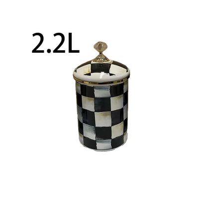 Tarro de almacenamiento clásico Retro europeo, adorno de tablero de ajedrez, contenedores de cocina esmaltados de porcelana, tarros de almacenamiento de azúcar para té y café