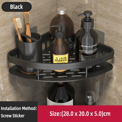 Estante de baño Sin taladro Aleación de aluminio Estante de almacenamiento de champú Montado en la pared Estantes de esquina para ducha de inodoro Accesorios de baño