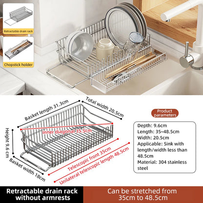 Escurridor de fregadero de cocina de acero inoxidable, estante de secado de platos expandible, soporte de almacenamiento para cuencos de frutas y verduras, organizar utensilios de cocina