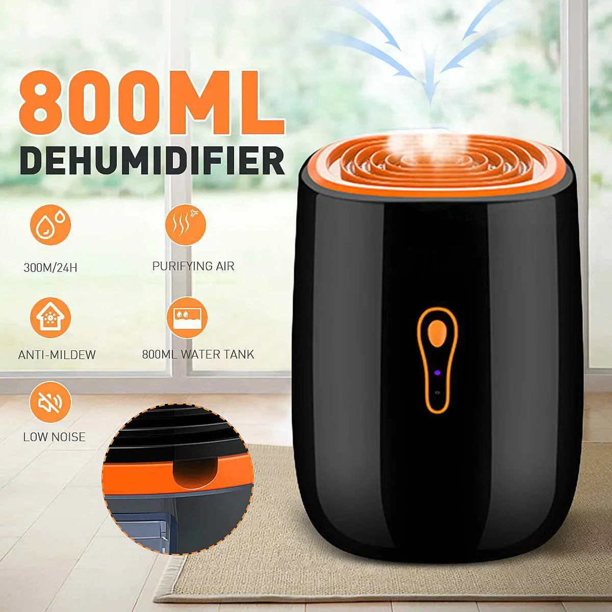 TINSOL nuevo deshumidificador de aire secador portátil de 800ml purificación de poco ruido unidad de limpieza antimol secador de aire portátil humedad