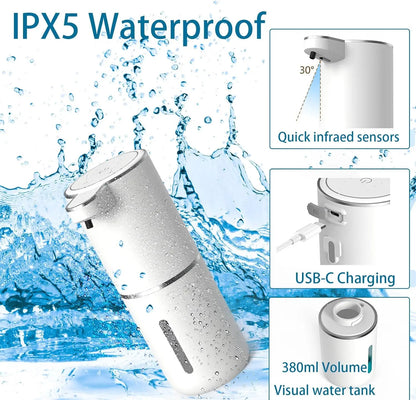 Dispensador de jabón inteligente automático recargable por USB, pantalla de luz de 380ML, sin contacto, para escritorio o montado en la pared, para cocina y baño