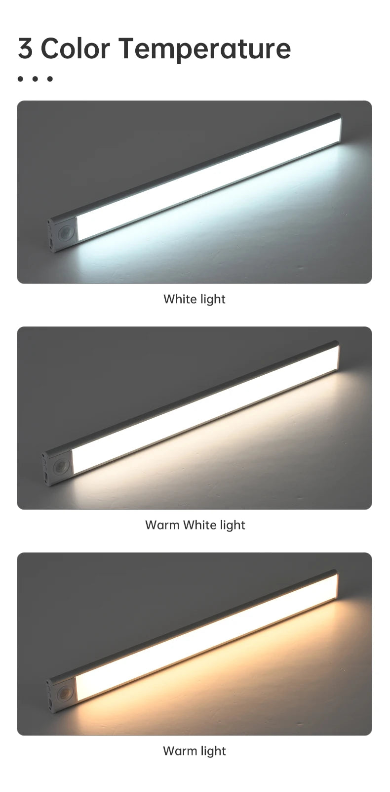Luz LED con Sensor de movimiento, luz nocturna inalámbrica USB para debajo del gabinete, cocina, dormitorio, armario, Sensor, iluminación interior