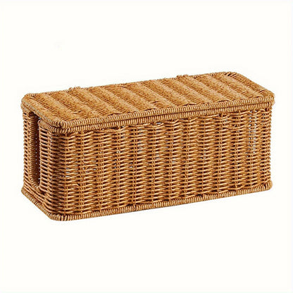 Caja eléctrica de ratán tejida a mano: material PE duradero, con tapa, con diseño de estilo rural rural, múltiples espacios de almacenamiento