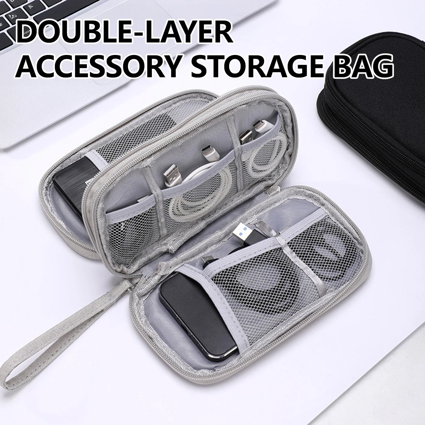 Bolsa organizadora de cables de datos, bolsa de almacenamiento de viaje, funda de accesorios electrónicos multifuncional para cargador de teléfono, Cables USB