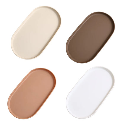 Bandeja de almacenamiento de plástico ovalada, bandeja reutilizable para servir alimentos, bandeja de fruta y postre, organizador de cocina, bandeja de exhibición de joyería multiusos