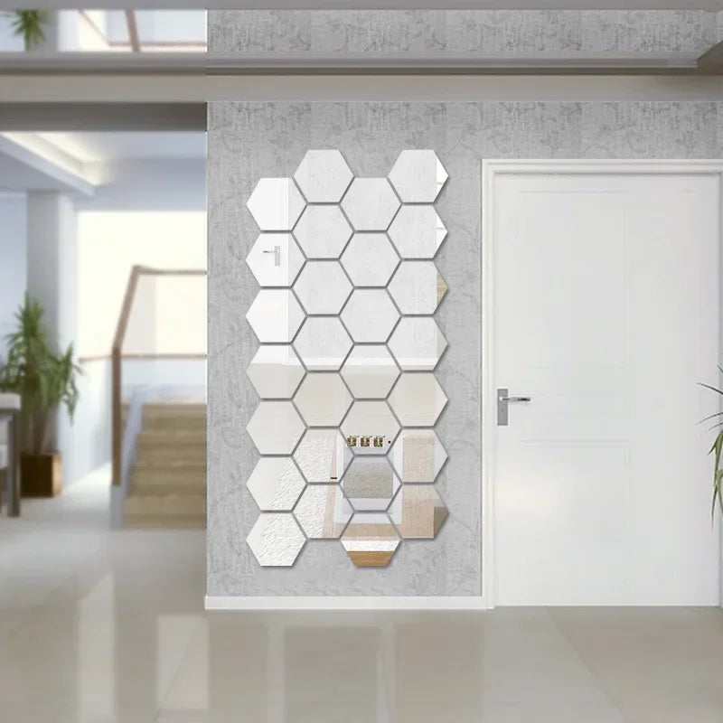 Hexágono acrílico 3D espejo pegatina de pared decoración del hogar DIY autoadhesivo espejo calcomanía decoración pegatinas arte decoración de pared grande 6/12 piezas