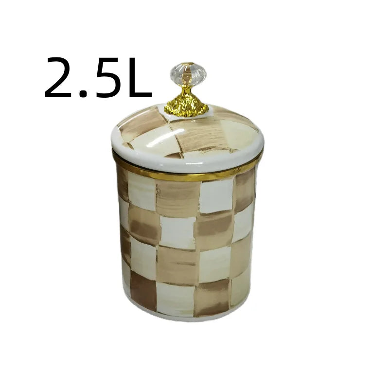 Tarro de almacenamiento clásico Retro europeo, adorno de tablero de ajedrez, contenedores de cocina esmaltados de porcelana, tarros de almacenamiento de azúcar para té y café