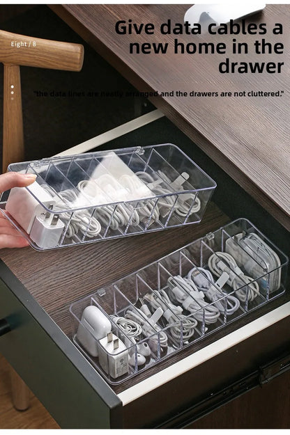 Caja de almacenamiento de cables de datos de plástico transparente, cable doméstico, cargador de teléfono móvil, Cable de carga, caja de acabado, caja de rejilla dividida