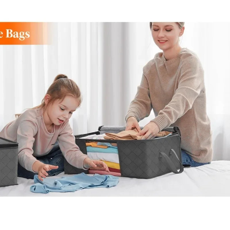 Organizadores y almacenamientos de armario, bolsa de almacenamiento de ropa, almacenamiento de manta, contenedor de almacenamiento plegable, resistente, cosido por 3 capas de telas con Re