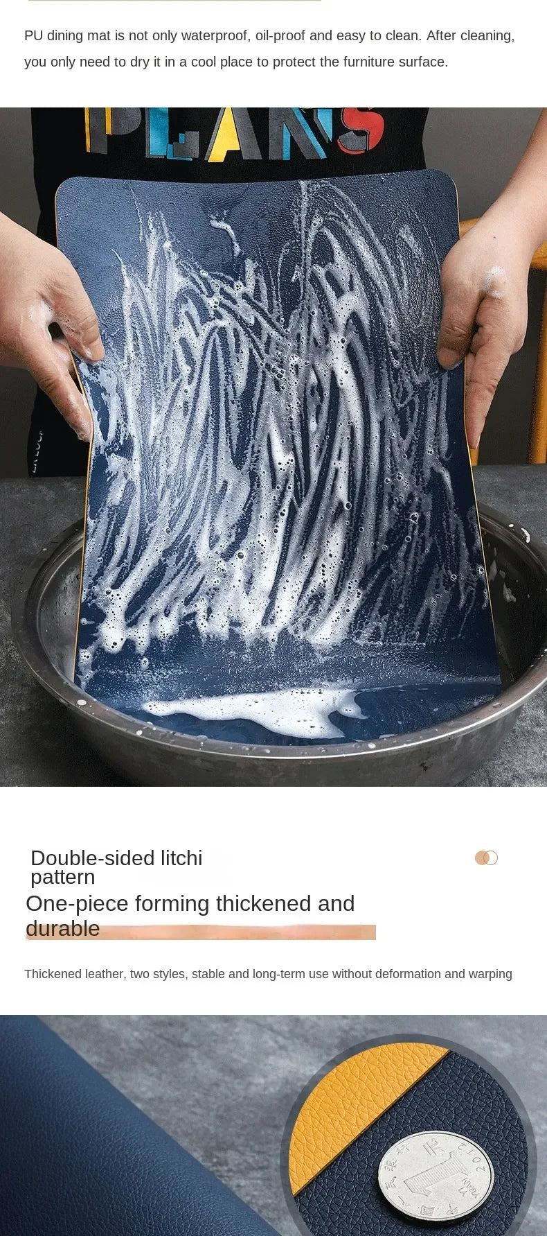 Tapete de mesa de comedor de cuero de doble cara de PVC, decoración de escritorio, tapete para platos de comedor para el hogar, tapete antideslizante para cuencos, tapete de aislamiento térmico