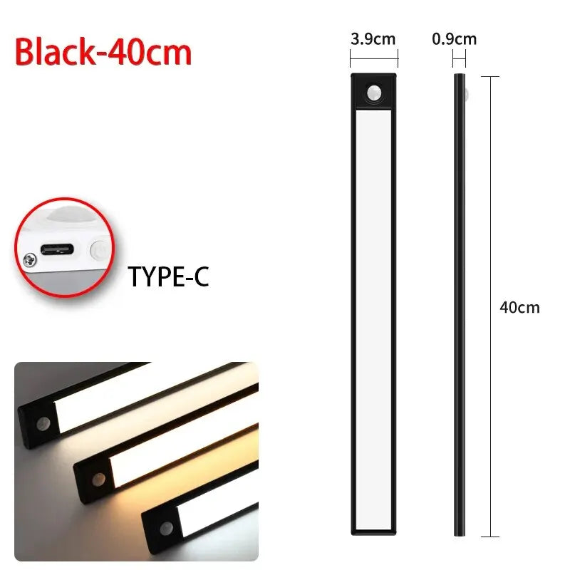 Luz LED con Sensor de movimiento, luz nocturna inalámbrica USB para debajo del gabinete, cocina, dormitorio, armario, Sensor, iluminación interior