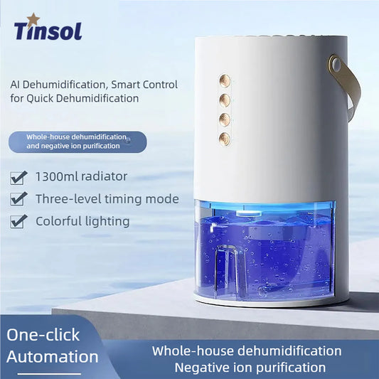 TINSOL Nuevo deshumidificador de iones negativos para el hogar y la oficina de 1300 ml, deshumidificador de aire portátil antimoho y humedad con ahorro de energía