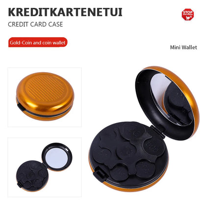 Mini caja de almacenamiento de monedas de Euro con espejo, portátil, aleación de aluminio, Circular, Zero, monedero, moda creativa, 1 unidad