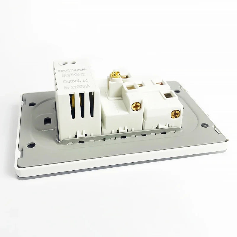 T&I US Standard 118 Toma de pared con interruptor, panel de vidrio templado, puertos de carga USB y tipo C