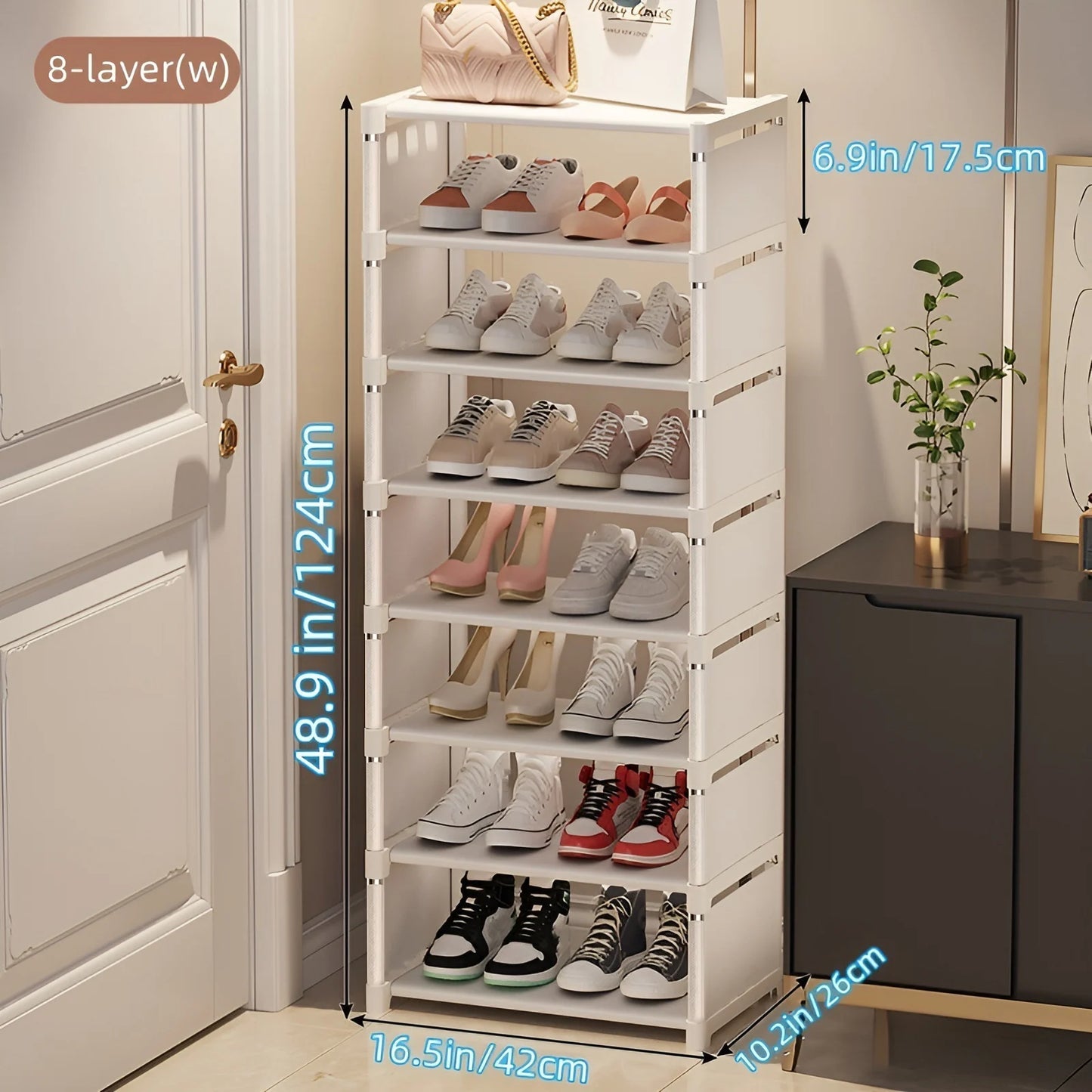 Organizador de zapatos de 6/8 capas, marco de Metal que ahorra espacio y Zapatero de tela multicapa, estante T1 para entrada, pasillo, sala de estar, 1 unidad