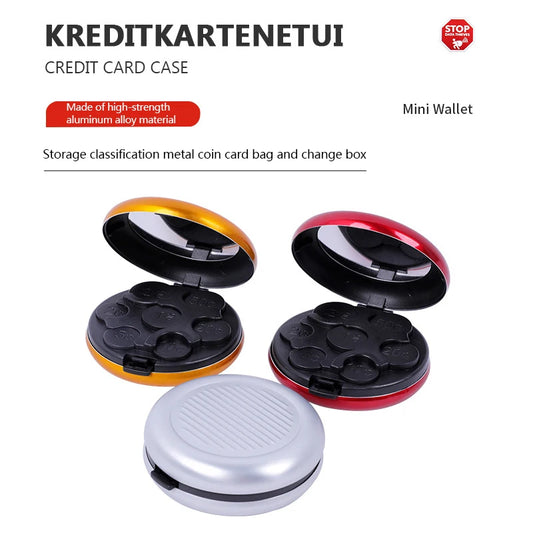 Mini caja de almacenamiento de monedas de Euro con espejo, portátil, aleación de aluminio, Circular, Zero, monedero, moda creativa, 1 unidad