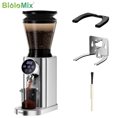 BioloMix Molinillo de café eléctrico con rebaba cónica ajustable 48 configuraciones Soporte extraíble para café expreso