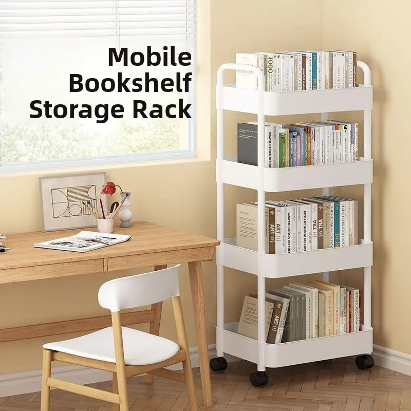 Estantería Móvil para Libros Debajo del Escritorio, Simple, para Uso Doméstico, Carrito Pequeño para Libros, Librería con Rue...
