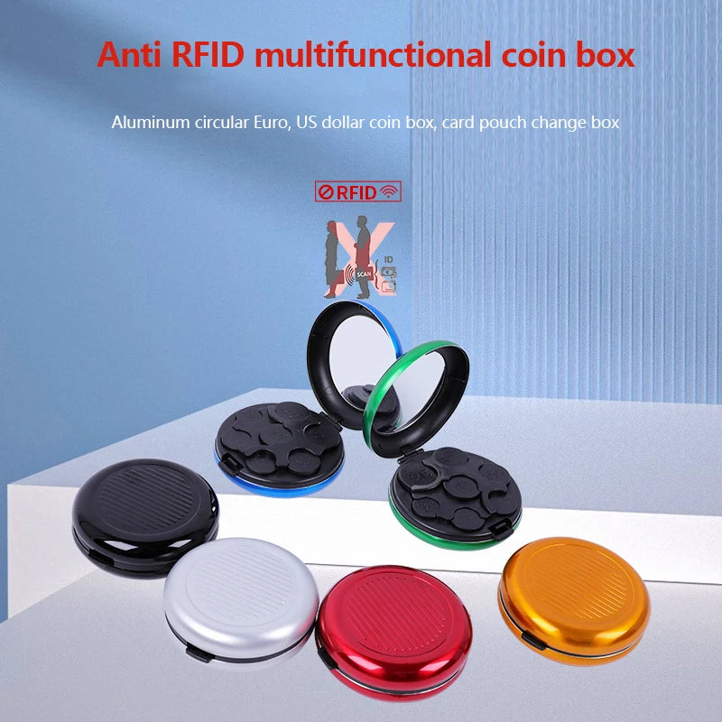 Mini caja de almacenamiento de monedas de Euro con espejo, portátil, aleación de aluminio, Circular, Zero, monedero, moda creativa, 1 unidad