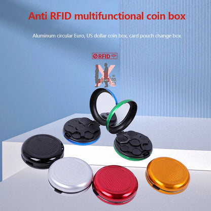 Mini caja de almacenamiento de monedas de Euro con espejo, portátil, aleación de aluminio, Circular, Zero, monedero, moda creativa, 1 unidad