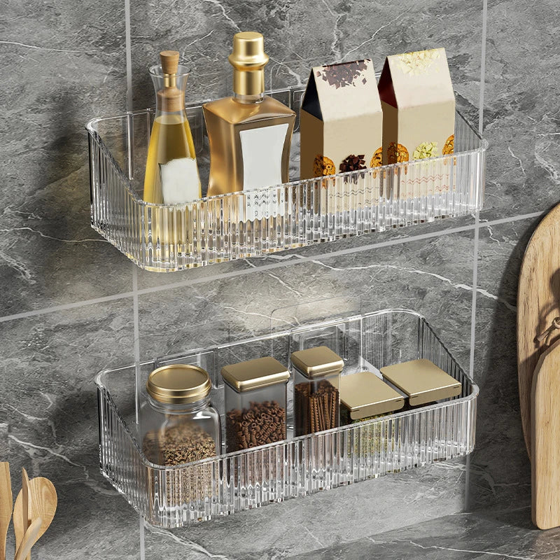 Estantes para champú y ducha montados en la pared, organizador sin perforación, Material PET transparente extraíble, estante de almacenamiento para el baño