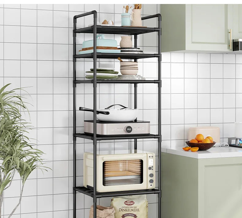 Estante de almacenamiento de piso multicapa para cocina, estante de almacenamiento extraíble para el hogar, estante de pared integrado
