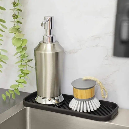 Bandeja de drenaje de silicona para vajilla, taza de agua, frutas, verduras, organizador de fregadero de cocina, soporte de esponja de almacenamiento, dispensador de jabón