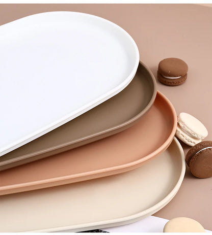 Bandeja de almacenamiento de plástico ovalada, bandeja reutilizable para servir alimentos, bandeja de fruta y postre, organizador de cocina, bandeja de exhibición de joyería multiusos