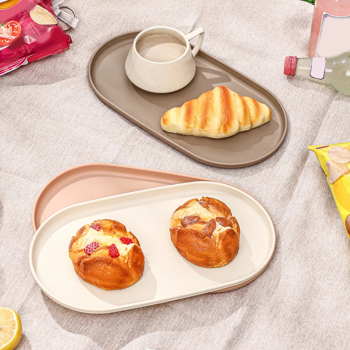 Bandeja de almacenamiento de plástico ovalada, bandeja reutilizable para servir alimentos, bandeja de fruta y postre, organizador de cocina, bandeja de exhibición de joyería multiusos