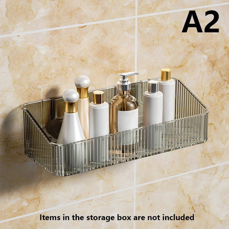 Estantes para champú y ducha montados en la pared, organizador sin perforación, Material PET transparente extraíble, estante de almacenamiento para el baño