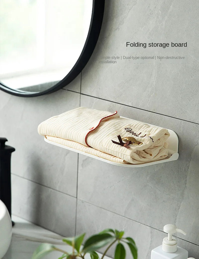 Estante de pared plegable sin perforaciones, estante flotante de plástico montado en la pared, para el hogar, baño, toalla, estante de almacenamiento de ropa