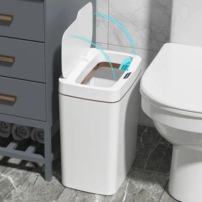 Cubo de basura inteligente de 15L, contenedor automático con Sensor sin contacto, impermeable, inodoro, para baño, cocina, dormitorio, cesta de basura moderna