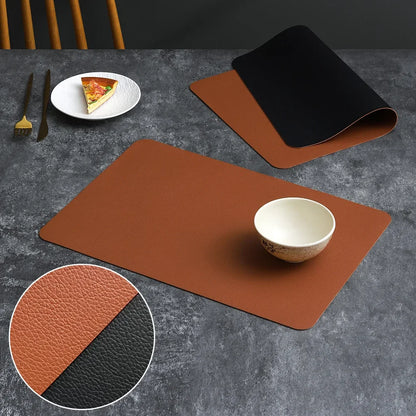 Tapete de mesa de comedor de cuero de doble cara de PVC, decoración de escritorio, tapete para platos de comedor para el hogar, tapete antideslizante para cuencos, tapete de aislamiento térmico