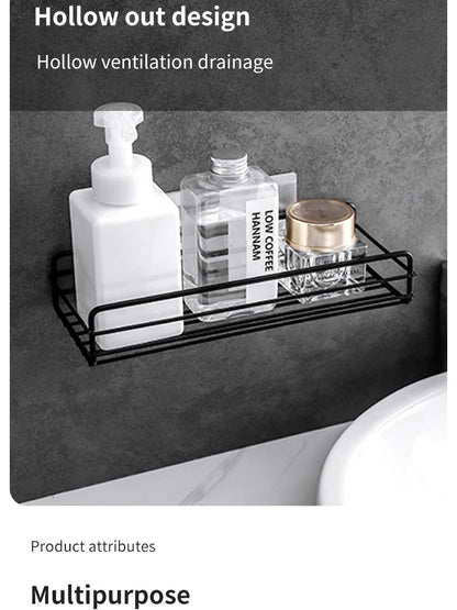Estante de almacenamiento para baño, organizador de cocina, estantes negros, marco de esquina, perforador de ducha de hierro, estante de Caddy montado gratis