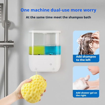 Dispensador automático de jabón de doble cabezal, dispensador de jabón líquido montado en la pared para champú/Gel de ducha/jabón para platos, baño inteligente