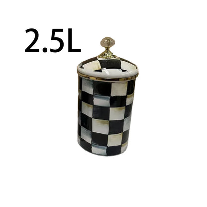 Tarro de almacenamiento clásico Retro europeo, adorno de tablero de ajedrez, contenedores de cocina esmaltados de porcelana, tarros de almacenamiento de azúcar para té y café