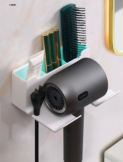 Soporte para secador de pelo montado en la pared, soporte para alisador de pelo, organizador de baño, estantes de organización de baño