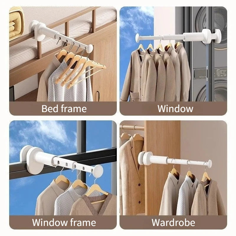 Tendedero retráctil para ropa, poste de secado plegable para balcón, No requiere perforación, diseño a presión, Ideal para viajes de negocios