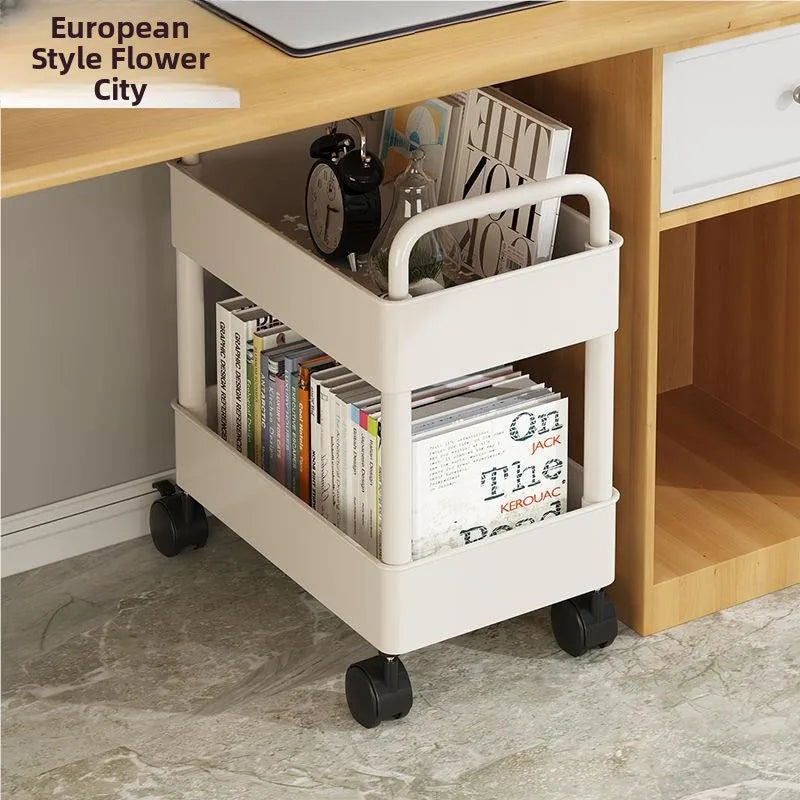 Estantería Móvil para Libros Debajo del Escritorio, Simple, para Uso Doméstico, Carrito Pequeño para Libros, Librería con Rue...