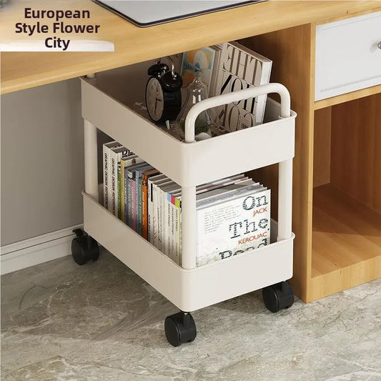 Estantería Móvil para Libros Debajo del Escritorio, Simple, para Uso Doméstico, Carrito Pequeño para Libros, Librería con Rue...