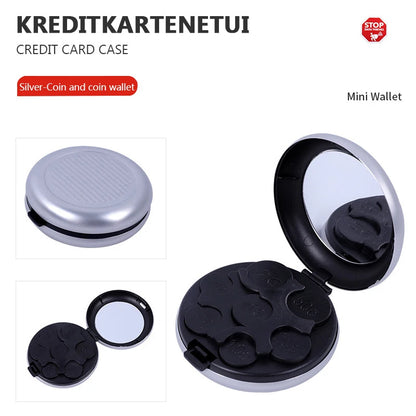 Mini caja de almacenamiento de monedas de Euro con espejo, portátil, aleación de aluminio, Circular, Zero, monedero, moda creativa, 1 unidad