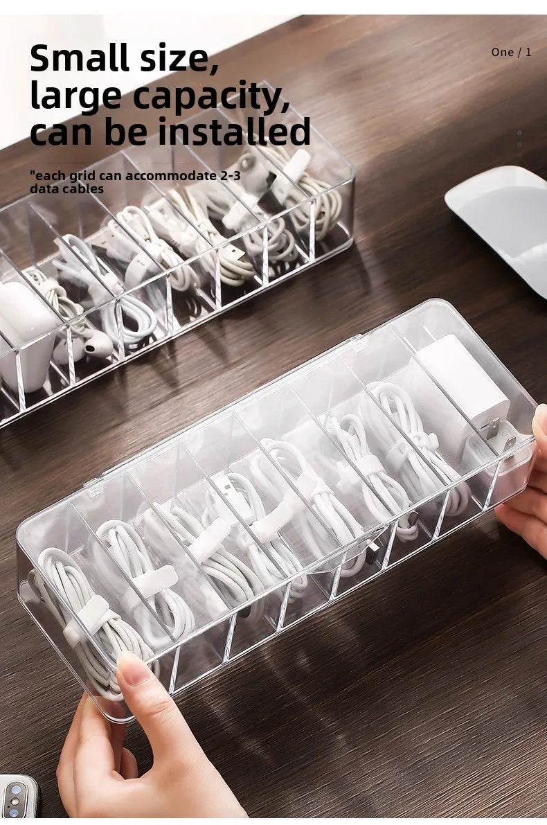 Caja de almacenamiento de cables de datos de plástico transparente, cable doméstico, cargador de teléfono móvil, Cable de carga, caja de acabado, caja de rejilla dividida