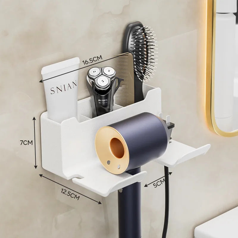 Soporte para secador de pelo montado en la pared, soporte para alisador de pelo, organizador de baño, estantes de organización de baño
