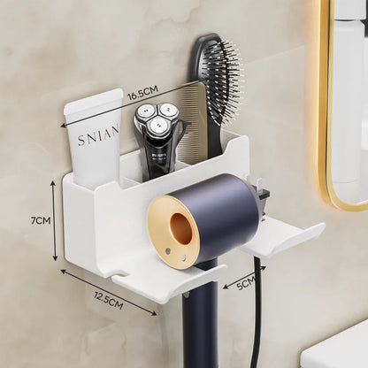 Soporte para secador de pelo montado en la pared, soporte para alisador de pelo, organizador de baño, estantes de organización de baño